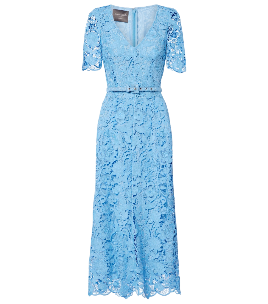 Monique Lhuillier Belted lace midi dress