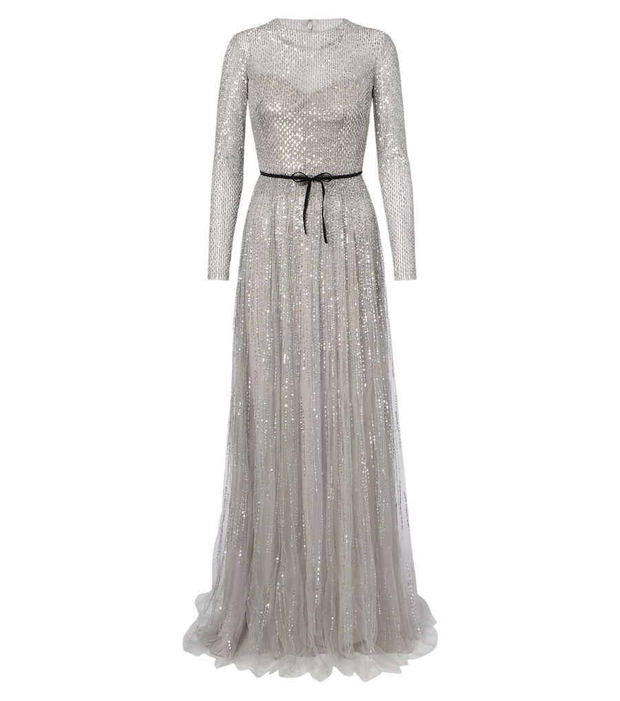 Monique Lhuillier Bow-detail sequined tulle bustier gown