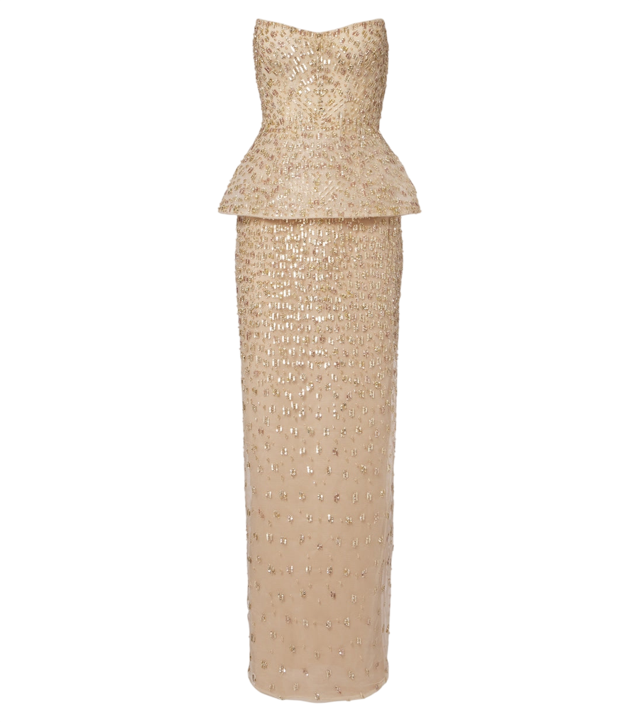 Monique Lhuillier Embellished peplum bustier gown