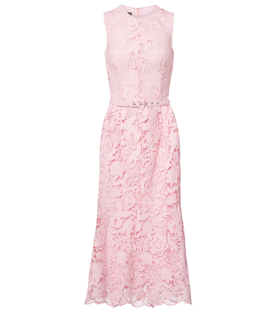 Monique Lhuillier Floral belted lace midi dress