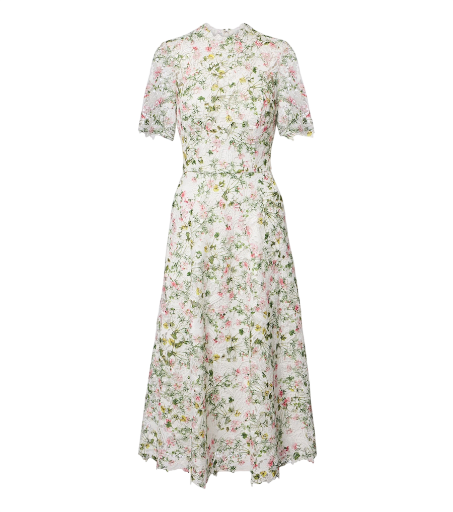 Robe midi en dentelle florale Monique Lhuillier
