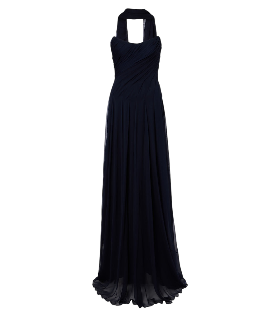 Monique Lhuillier Scarf-detail draped silk bustier gown