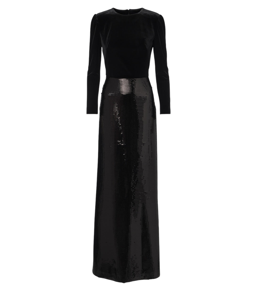 Robe Monique Lhuillier en velours à sequins avec empiècements