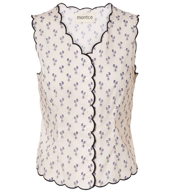 Montce Gilet in cotone Cynthia con bordo smerlato e stampa floreale