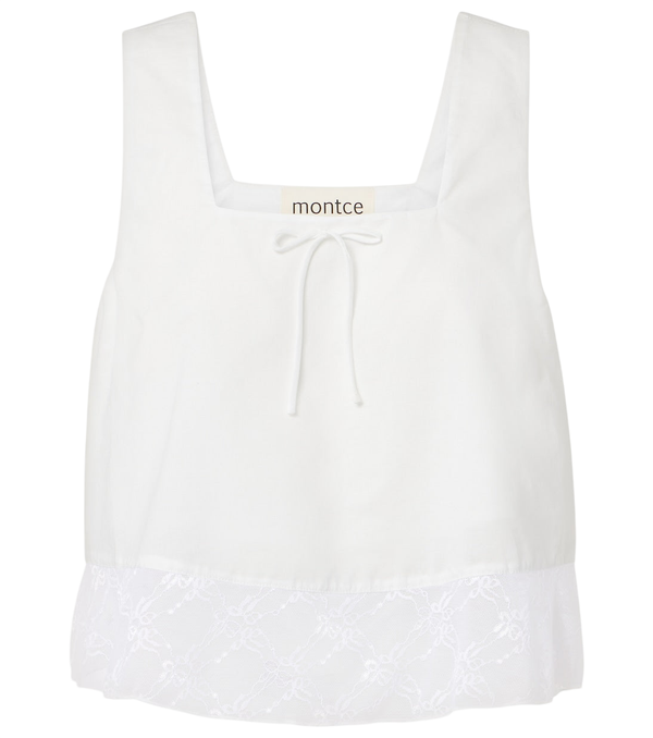 Montce Top corto in cotone con bordo in pizzo