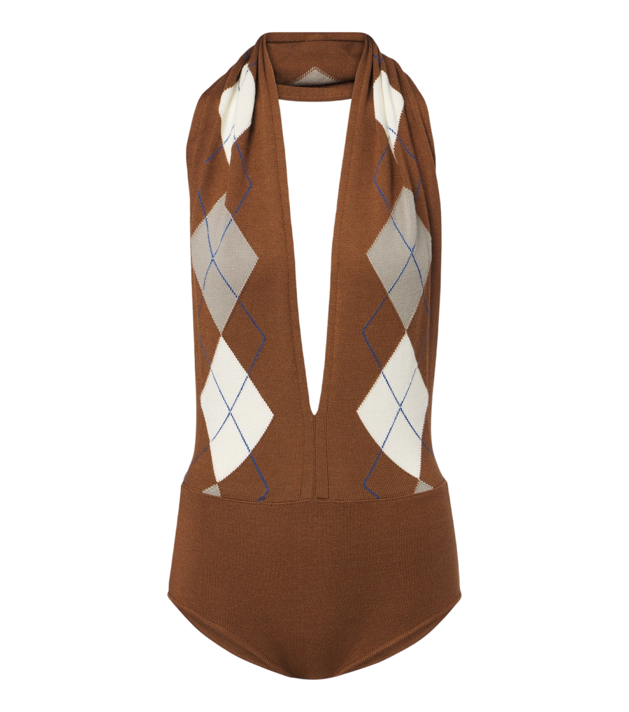 Body en laine vierge à motif argyle Mugler