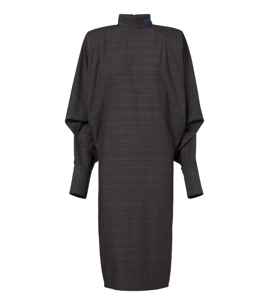 Robe midi drapée à motif carreaux Mugler