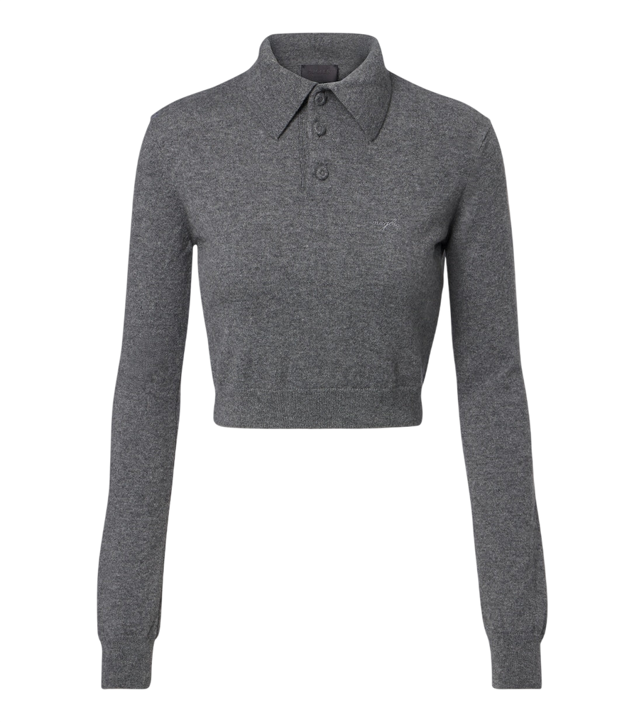 Mugler Cropped cashmere polo sweater