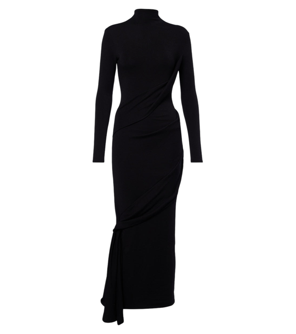 Mugler Draped wool-blend jersey midi dress