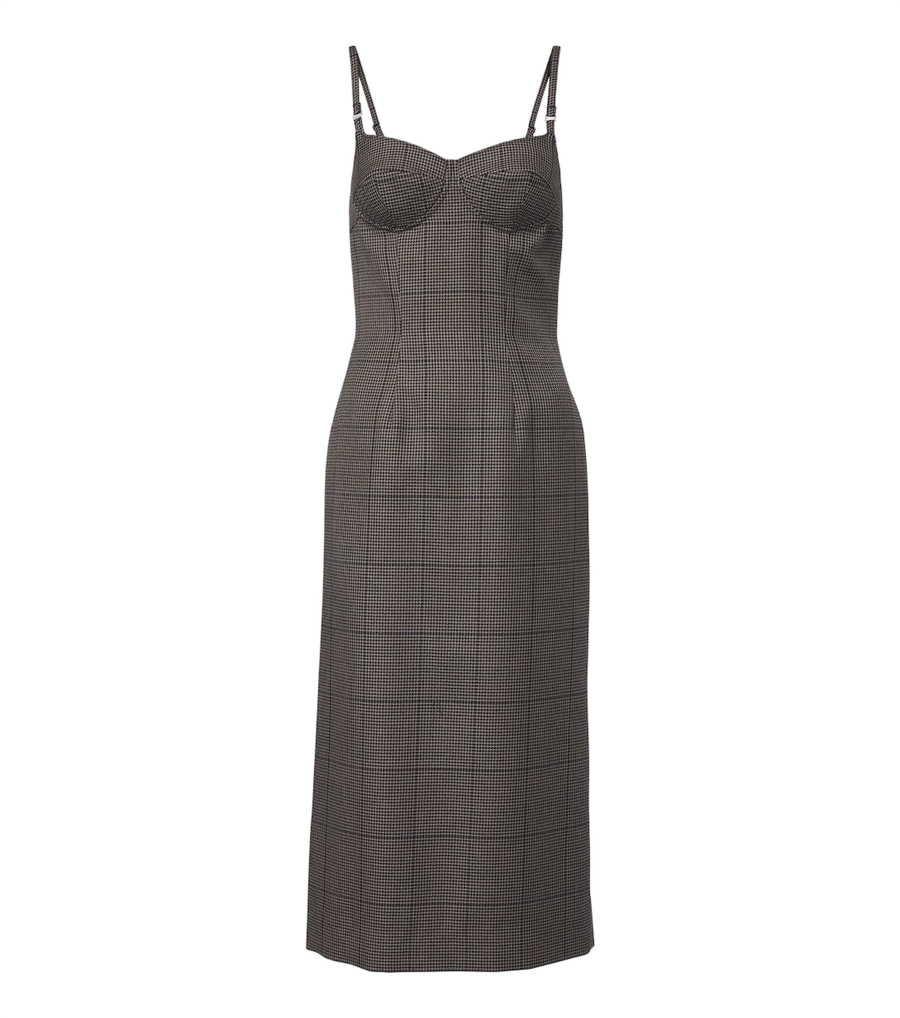 Vestido midi de lana con estampado de pata de gallo Mugler