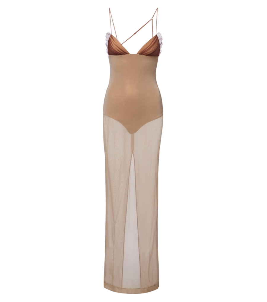 Nensi Dojaka Vestido comprido em tule transparente