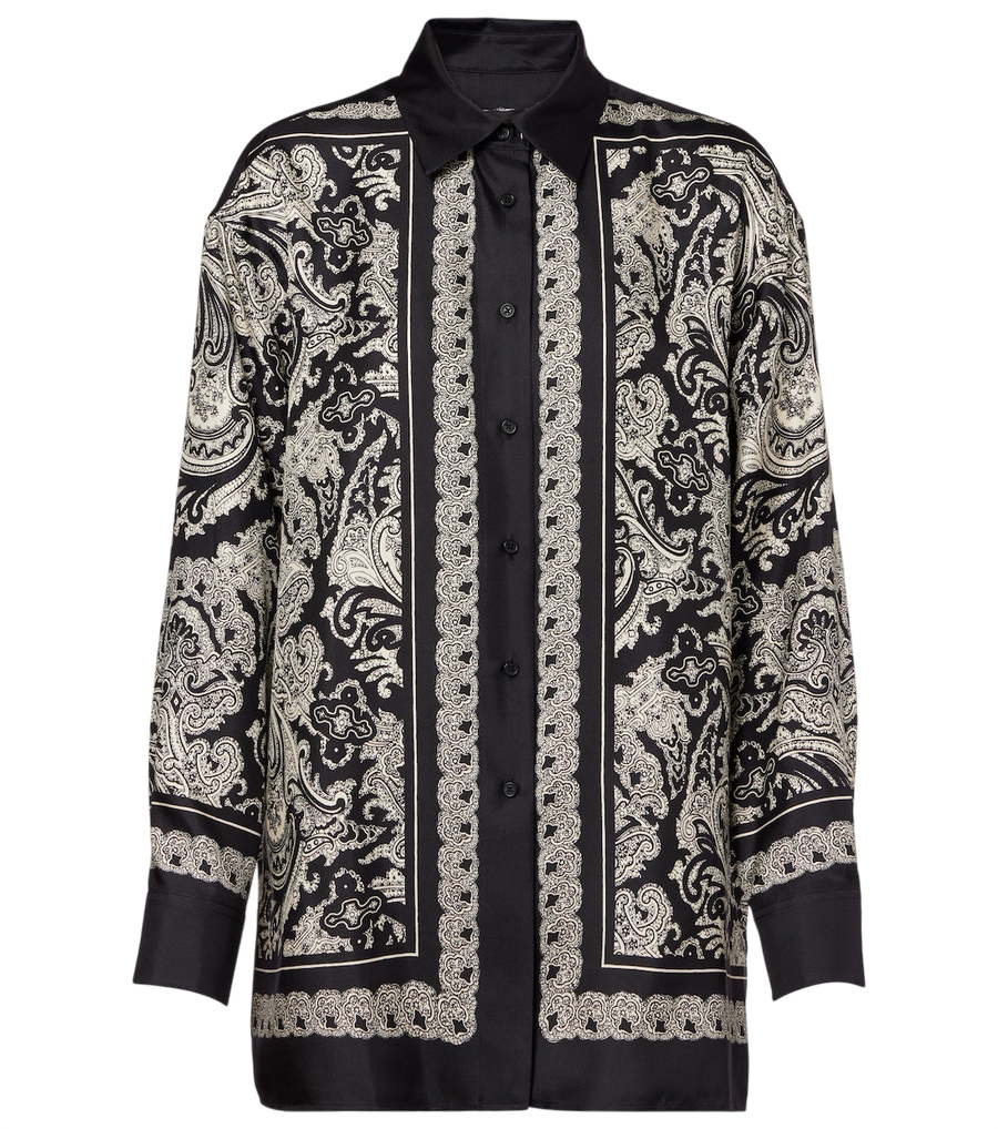 Nili Lotan Camisa de sarja de seda Alfie com estampa paisley