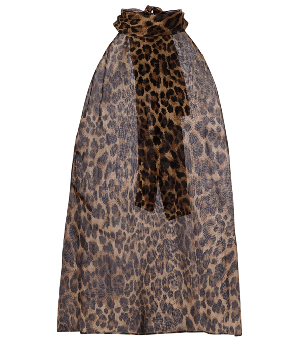 Top de seda con estampado de leopardo y cuello con lazada Alla de Nili Lotan