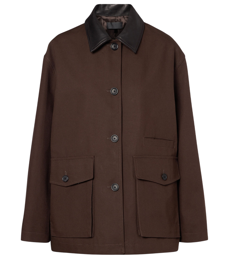 Nili Lotan Leather-trimmed cotton jacket