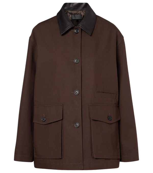Nili Lotan Leather-trimmed cotton jacket