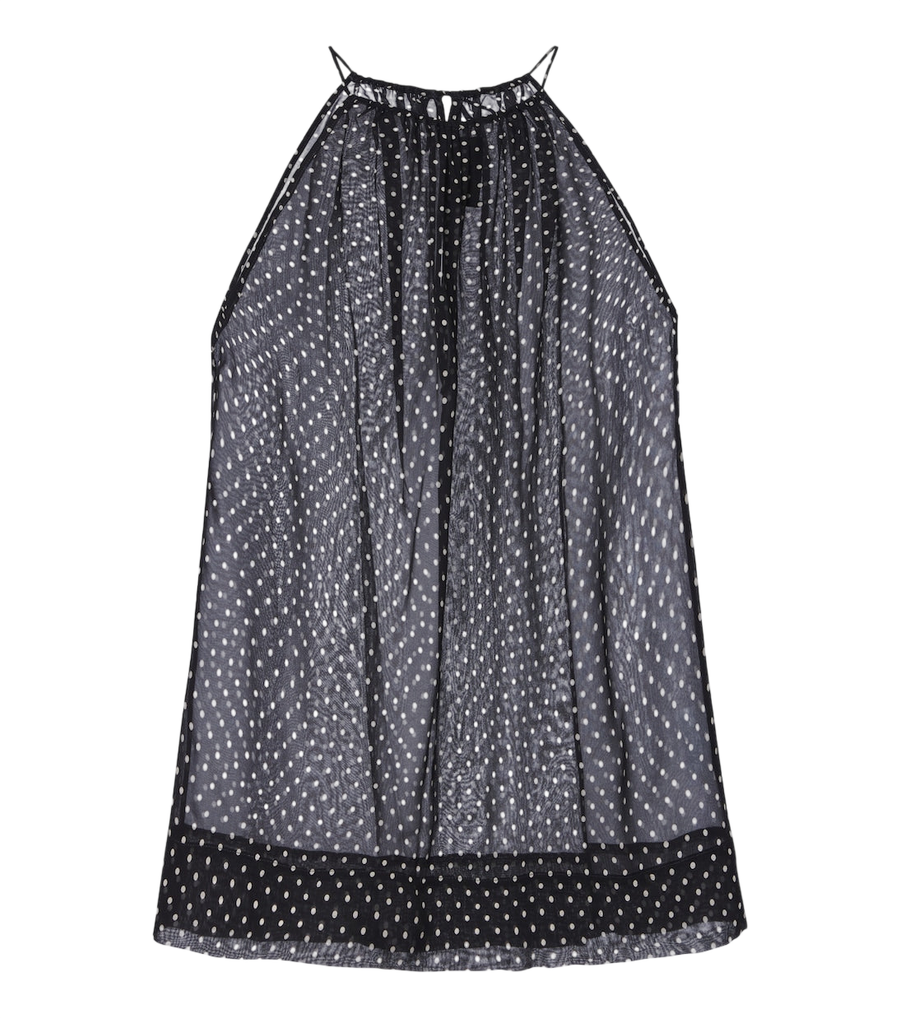 Top de seda con cuello halter y estampado de lunares Nikki de Nili Lotan