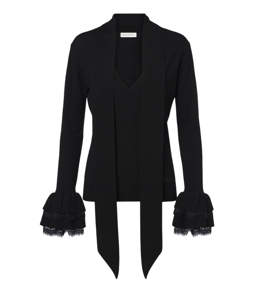 Nina Ricci Lace-trimmed wool-blend top