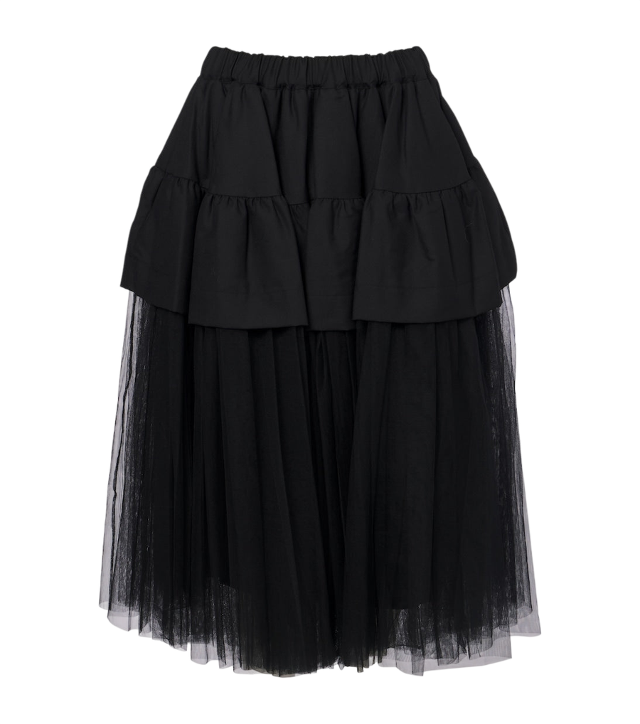 Noir Kei Ninomiya Tiered wool and tulle midi skirt