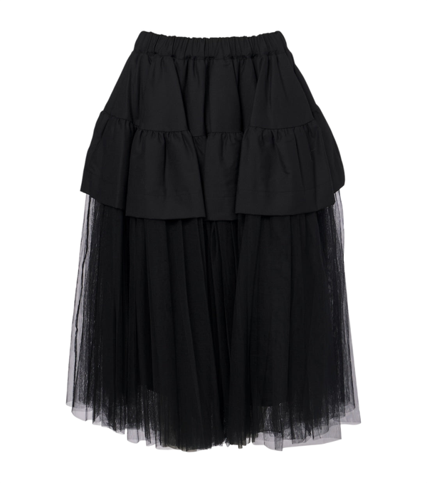 Noir Kei Ninomiya Tiered wool and tulle midi skirt