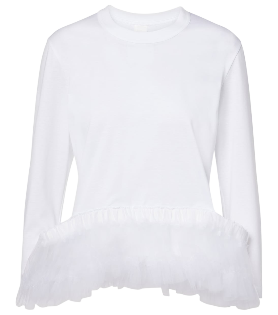 Noir Kei Ninomiya Blusa de malha de algodão com acabamento em tule