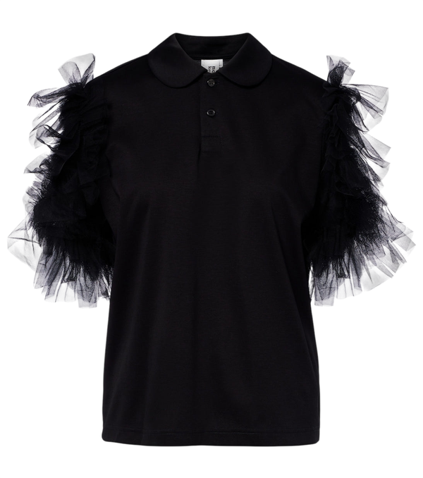 Noir Kei Ninomiya Tulle-trimmed cotton polo shirt