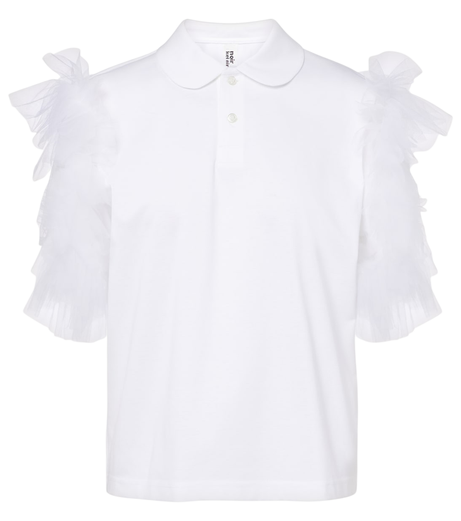 Polo in cotone con finiture in tulle Noir Kei Ninomiya