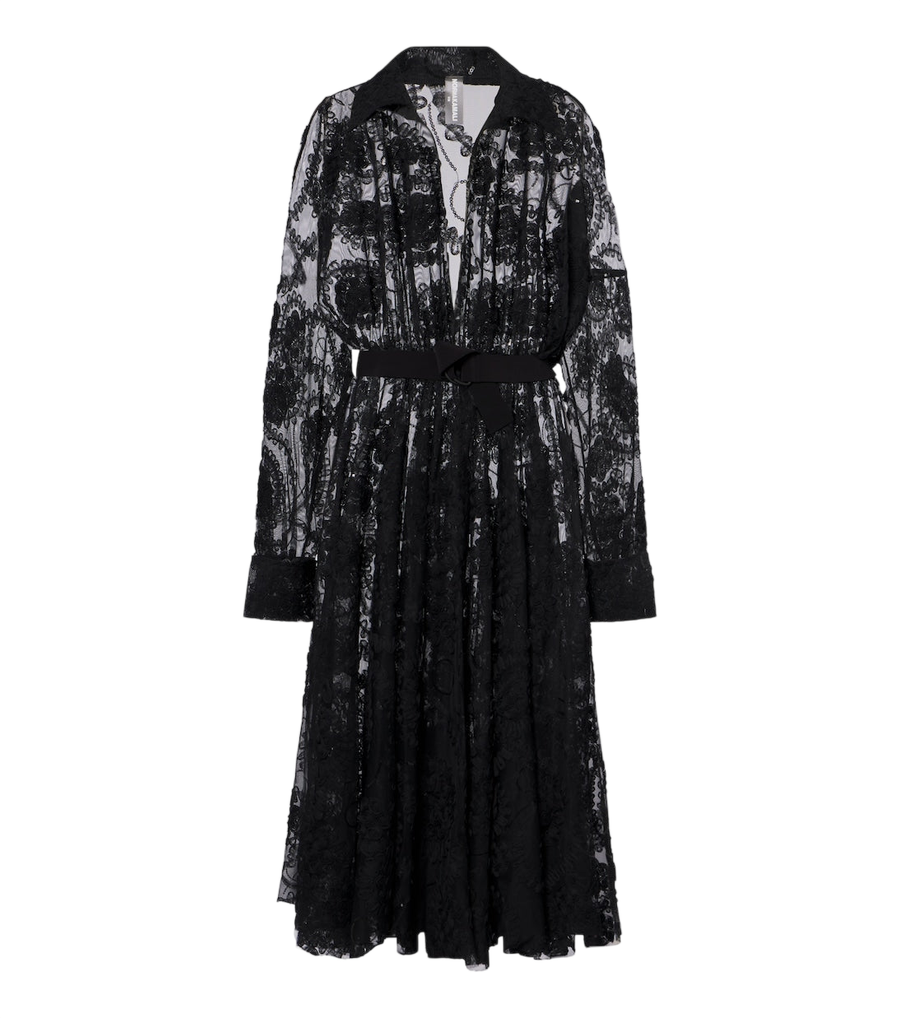 Robe midi en dentelle ceinturée Norma Kamali