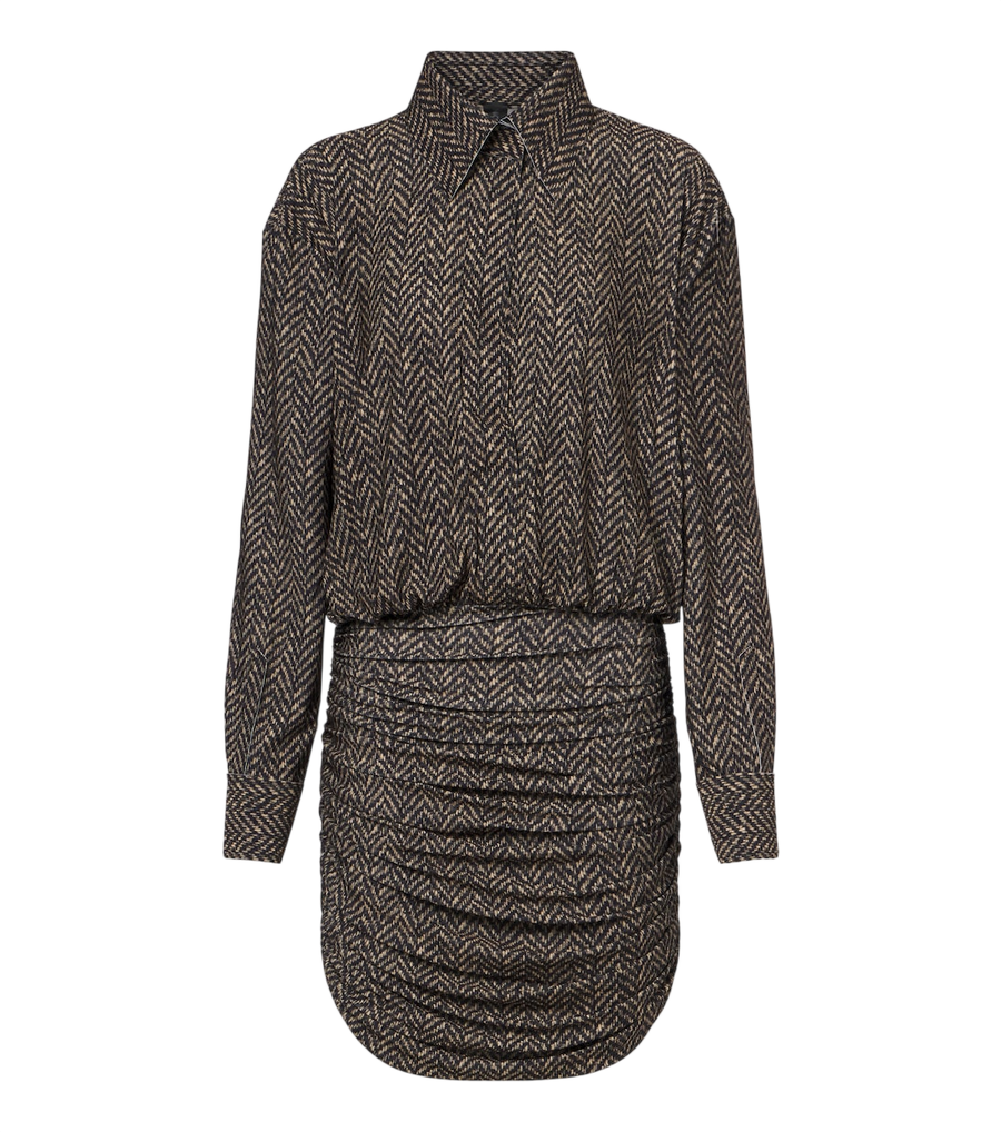 Norma Kamali Vestido-camisa franzido com padrão espinha de peixe