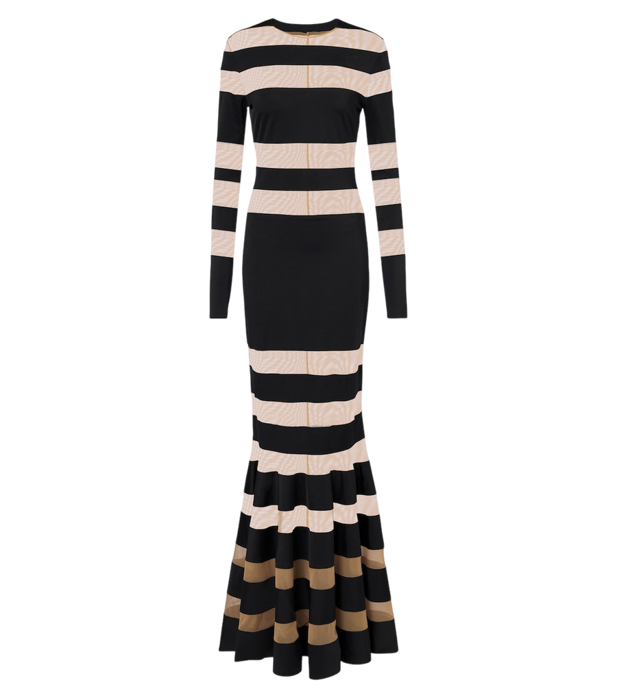 Norma Kamali Jersey and mesh maxi dress