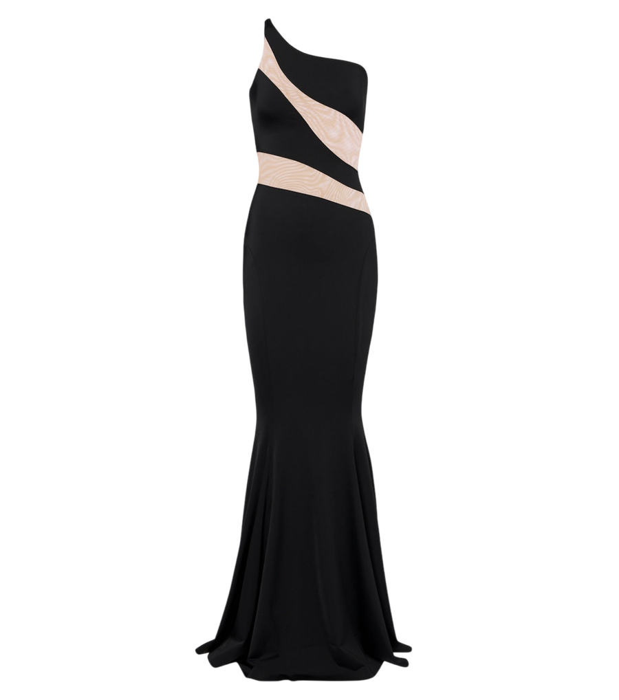 Norma Kamali One-shoulder mesh-trimmed jersey maxi dress