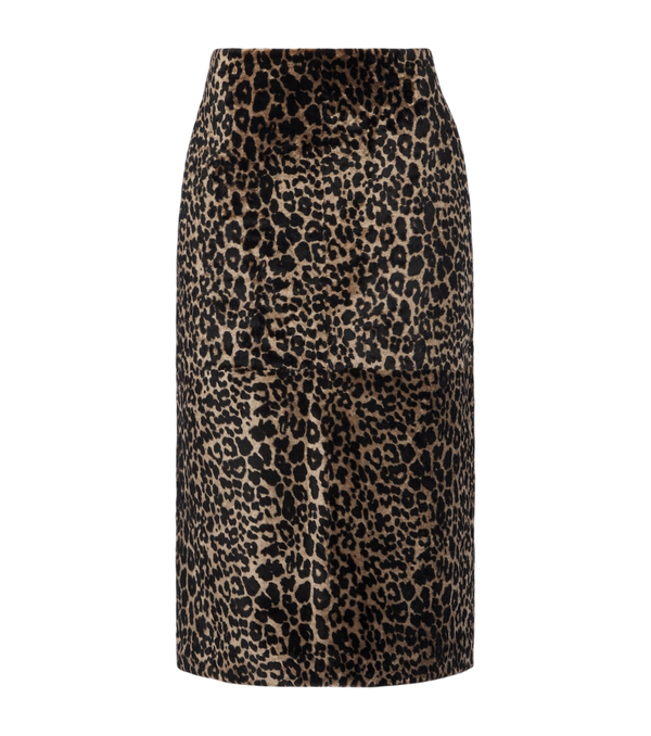Falda tubo de piel de oveja con estampado de leopardo Alana de Nour Hammour