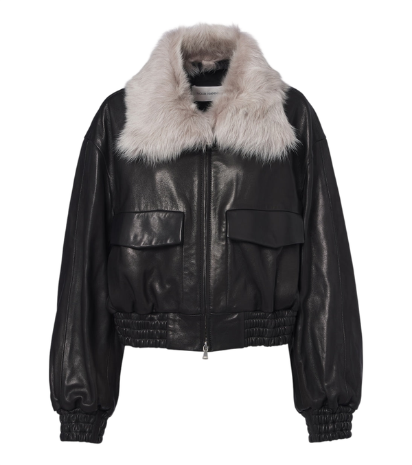 Nour Hammour Shearling-trimmed leather blouson jacket