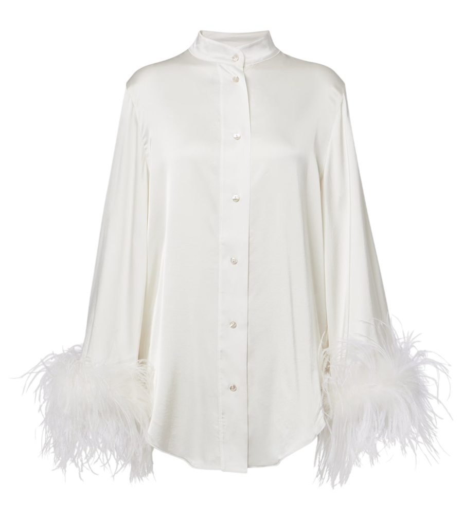Oséree Bridal feather-trimmed satin shirt