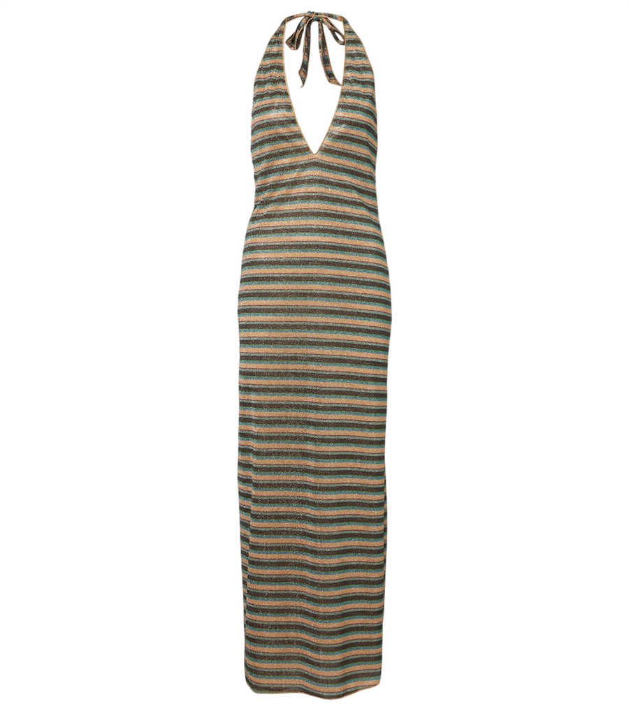 Oséree Lumière striped halterneck maxi dress