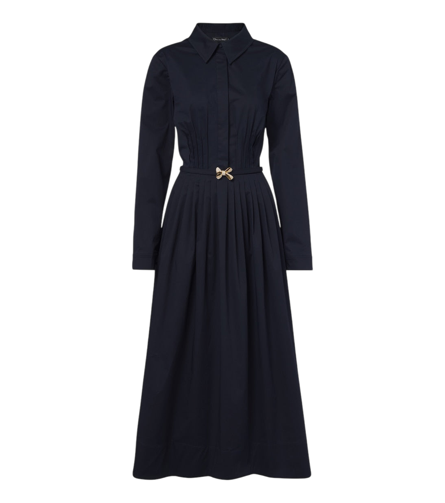 Oscar de la Renta Belted embellished cotton shirt dress