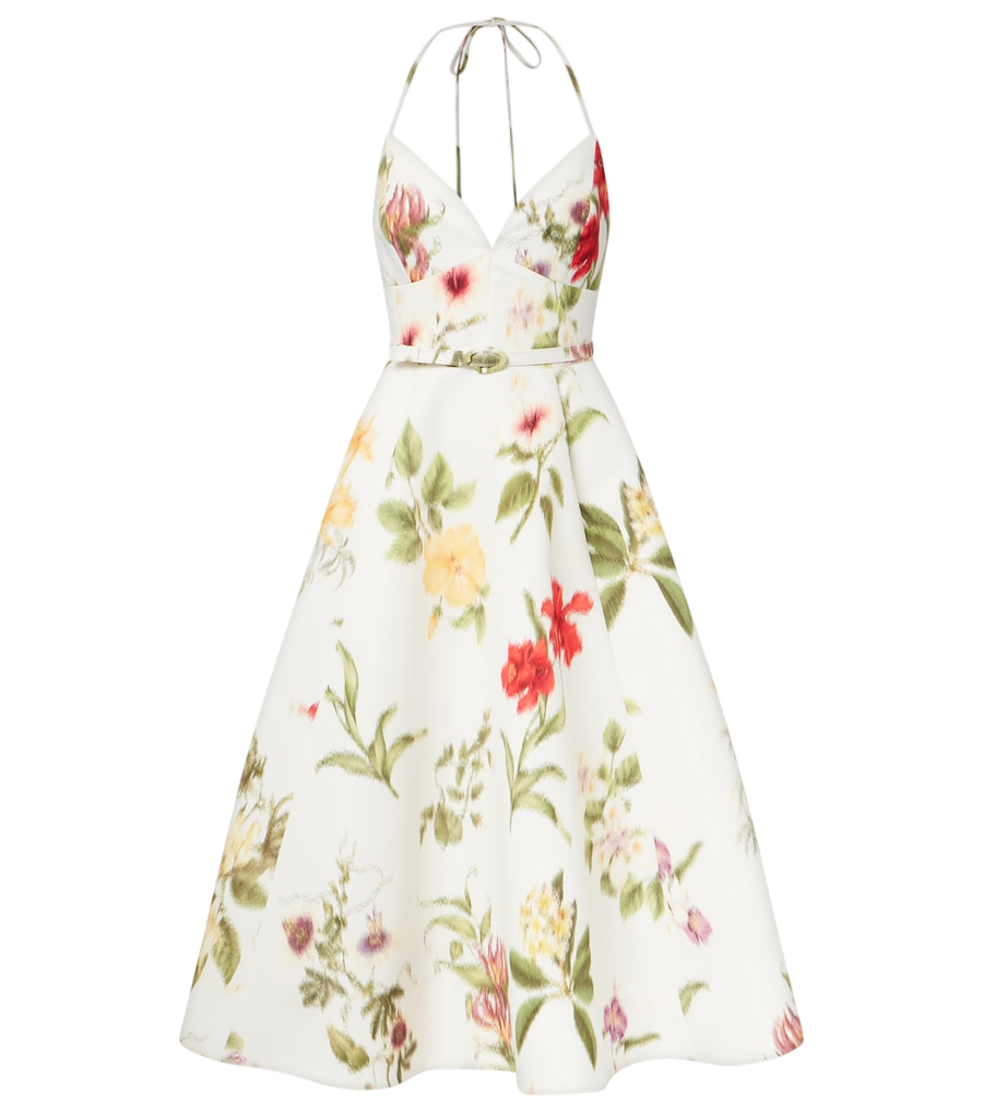 Vestido de cóctel de falla floral con cinturón de Oscar de la Renta