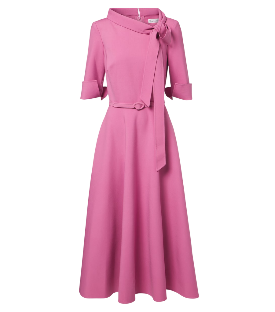 Oscar de la Renta Belted tie-neck wool-blend midi dress