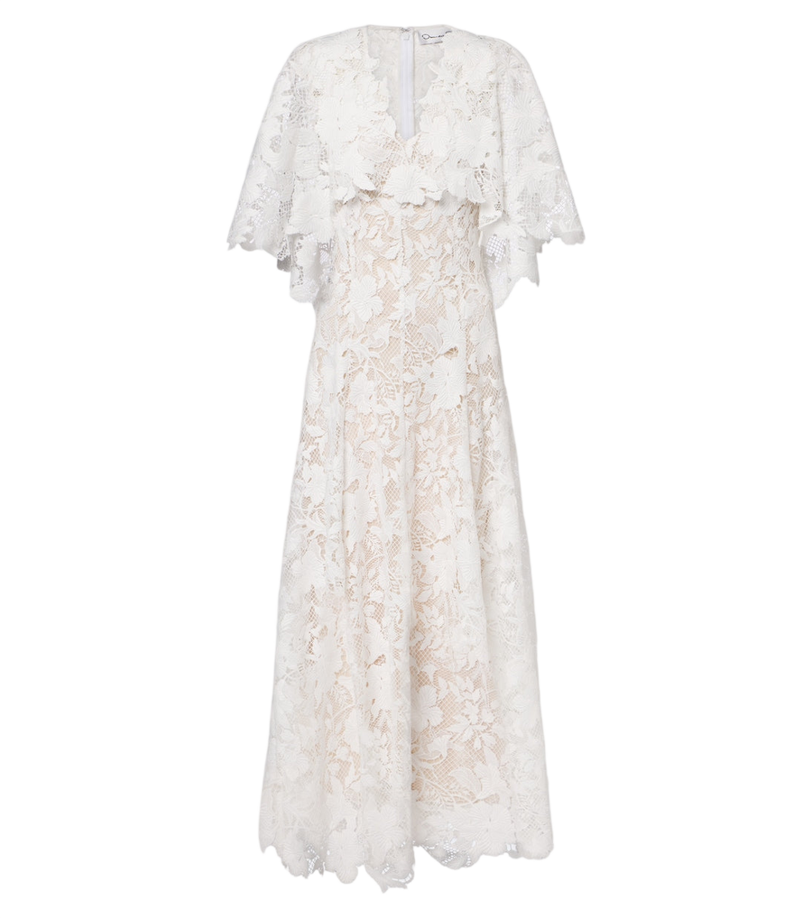 Robe de soirée à cape en dentelle guipure florale Oscar de la Renta