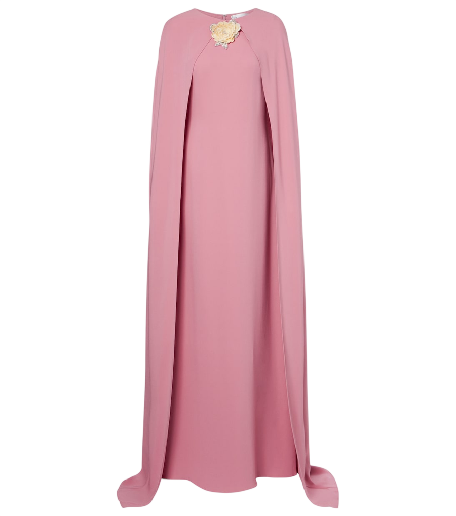 Oscar de la Renta Caped silk-blend georgette gown
