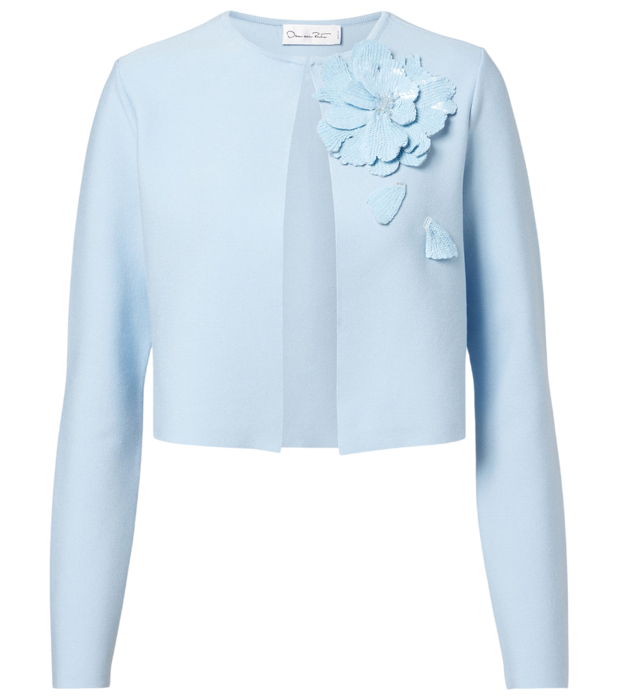 Oscar de la Renta Cropped floral-appliqué sequined jacket