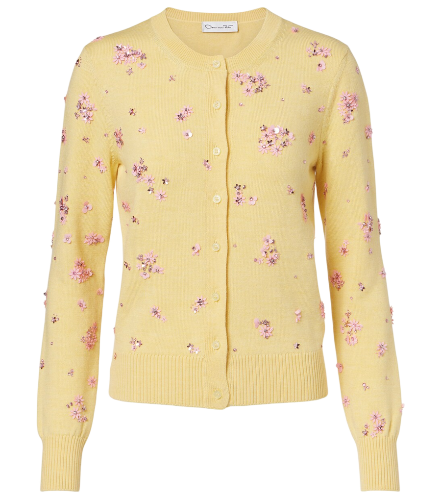 Oscar de la Renta Crystal Cluster virgin wool cardigan