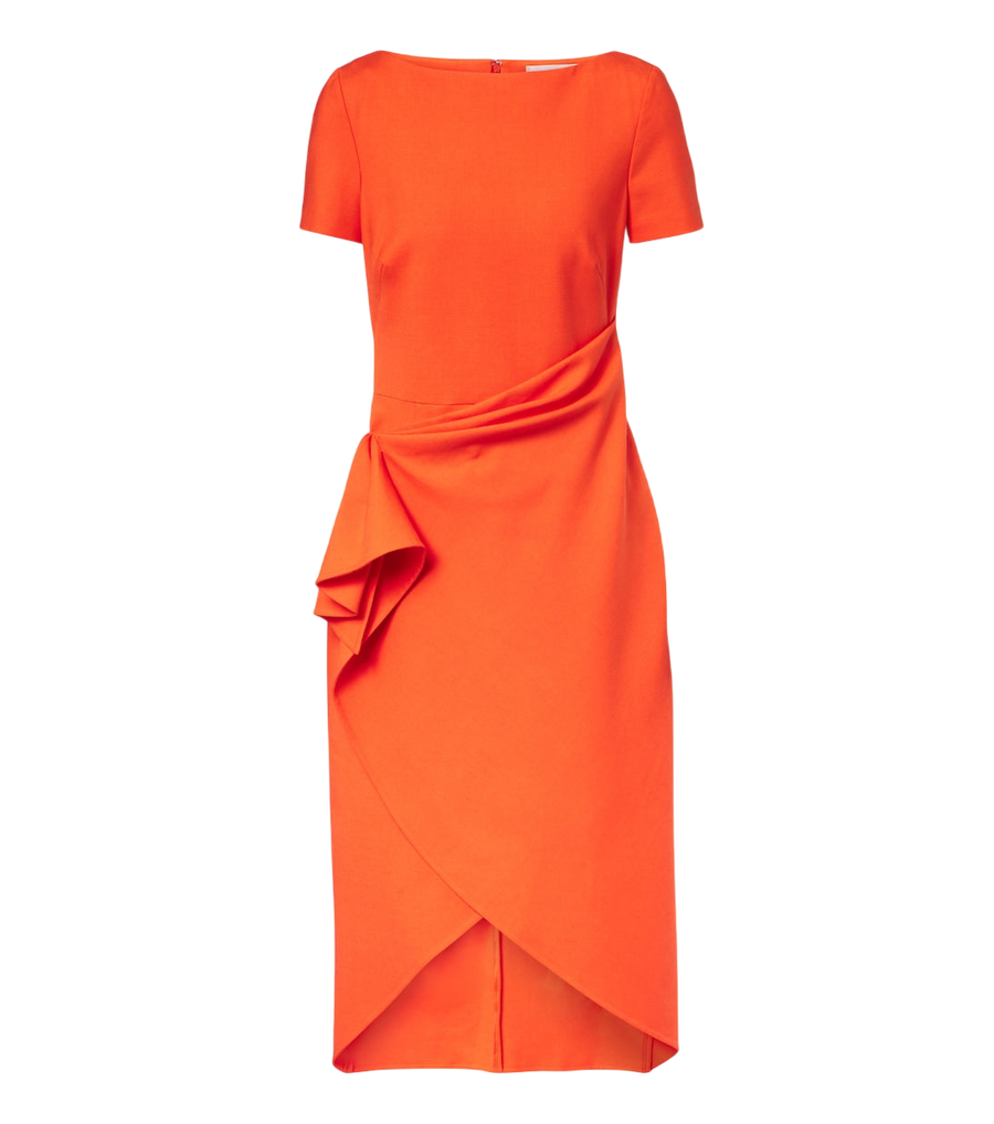 Robe midi drapée en mélange de laine Oscar de la Renta