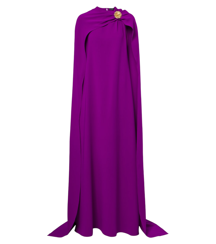 Vestido de gala Oscar de la Renta de georgette en mezcla de seda con capa y adornos