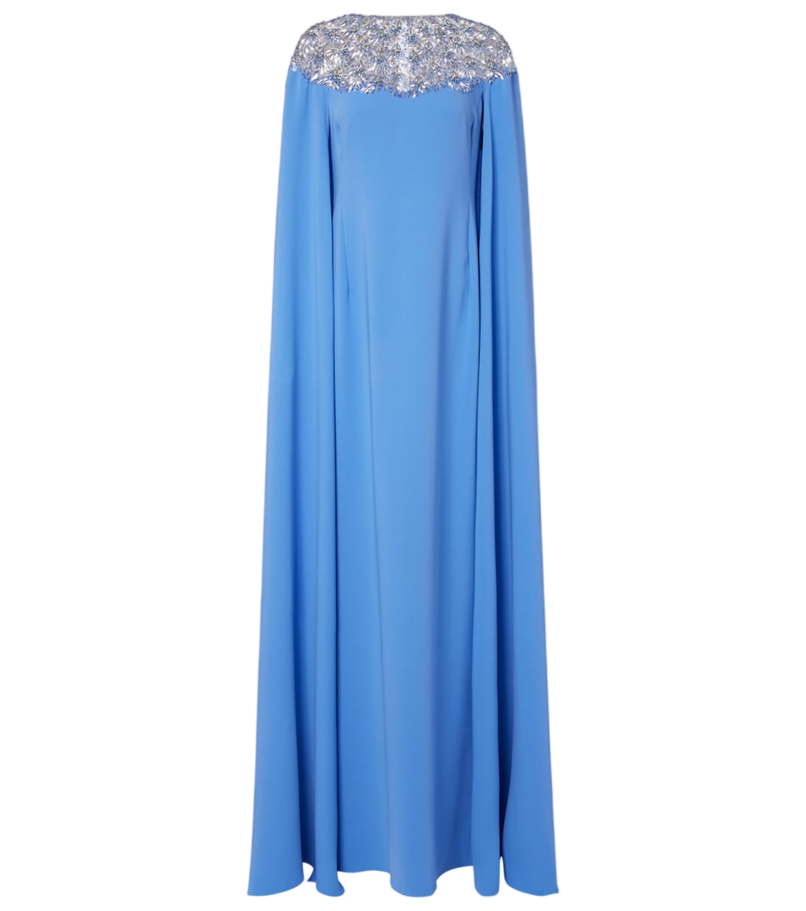 Oscar de la Renta Embellished caped silk-blend gown