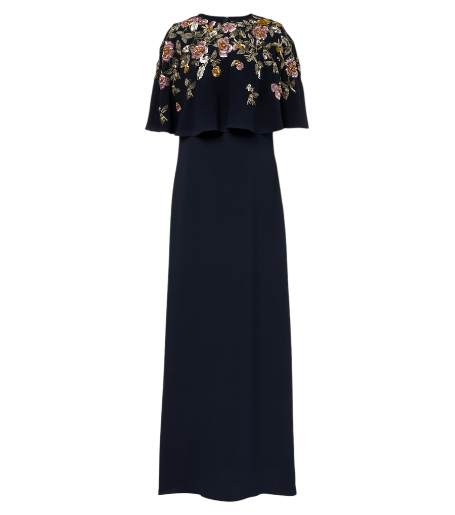 Vestido de gala de georgette de mezcla de seda adornado de Oscar de la Renta
