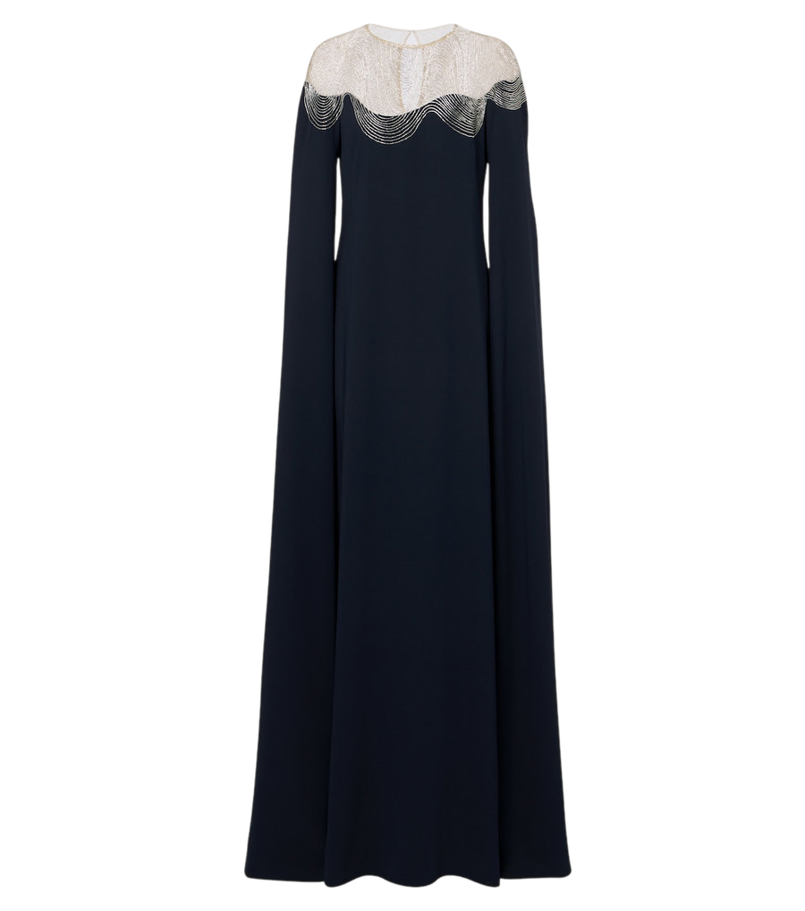 Robe longue en georgette de mélange de soie ornée Oscar de la Renta