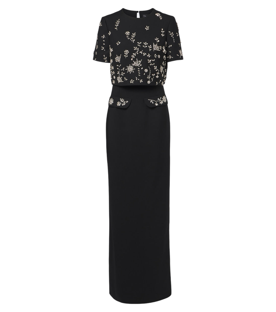 Robe bustier en mélange de laine ornée signée Oscar de la Renta