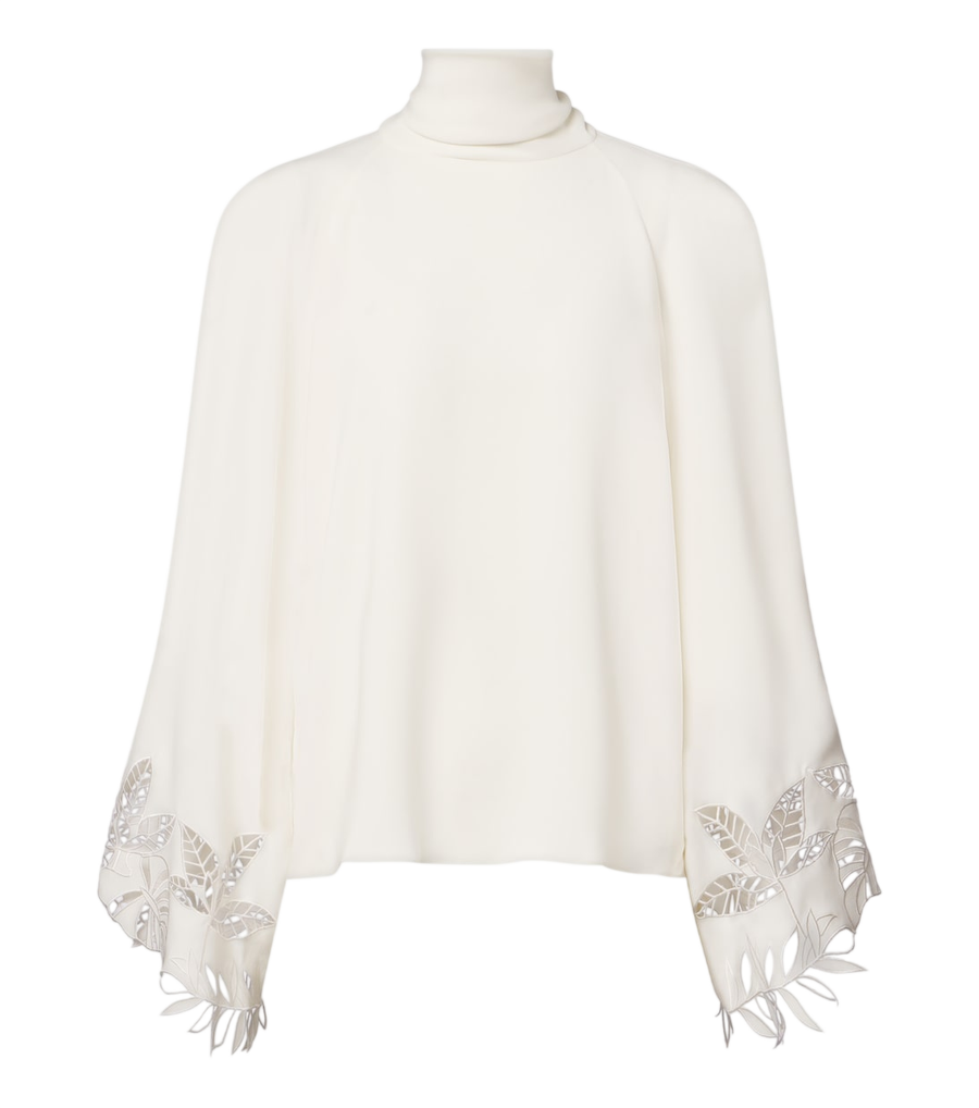 Oscar de la Renta Embroidered silk-blend georgette blouse