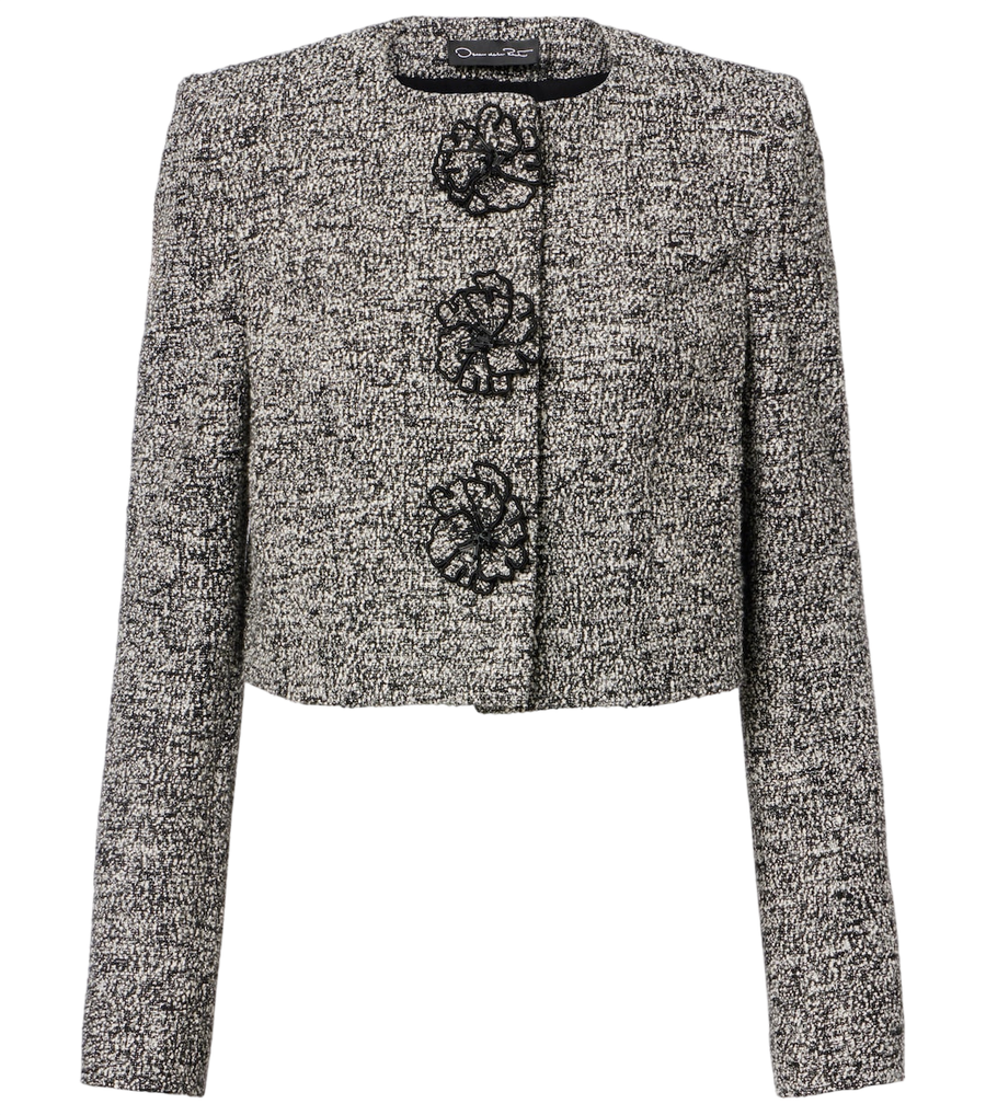 Oscar de la Renta Floral-appliqué cotton-blend tweed jacket