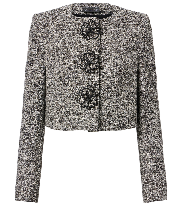 Oscar de la Renta Floral-appliqué cotton-blend tweed jacket